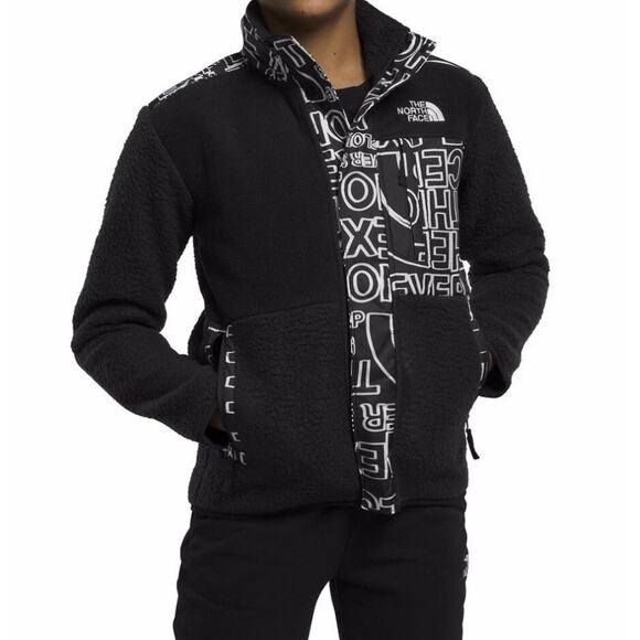 The North Face Boys Forrest Fleece Mashup Jacket Black White Logo Print Large 12 - Picture 2 of 15